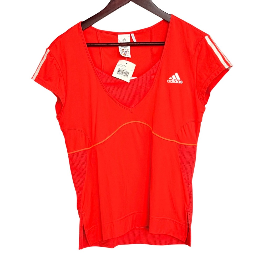 Adidas Clima365 Formotion Tennis Tee Women L Orange V-Neck Mesh Active Shirt NWT